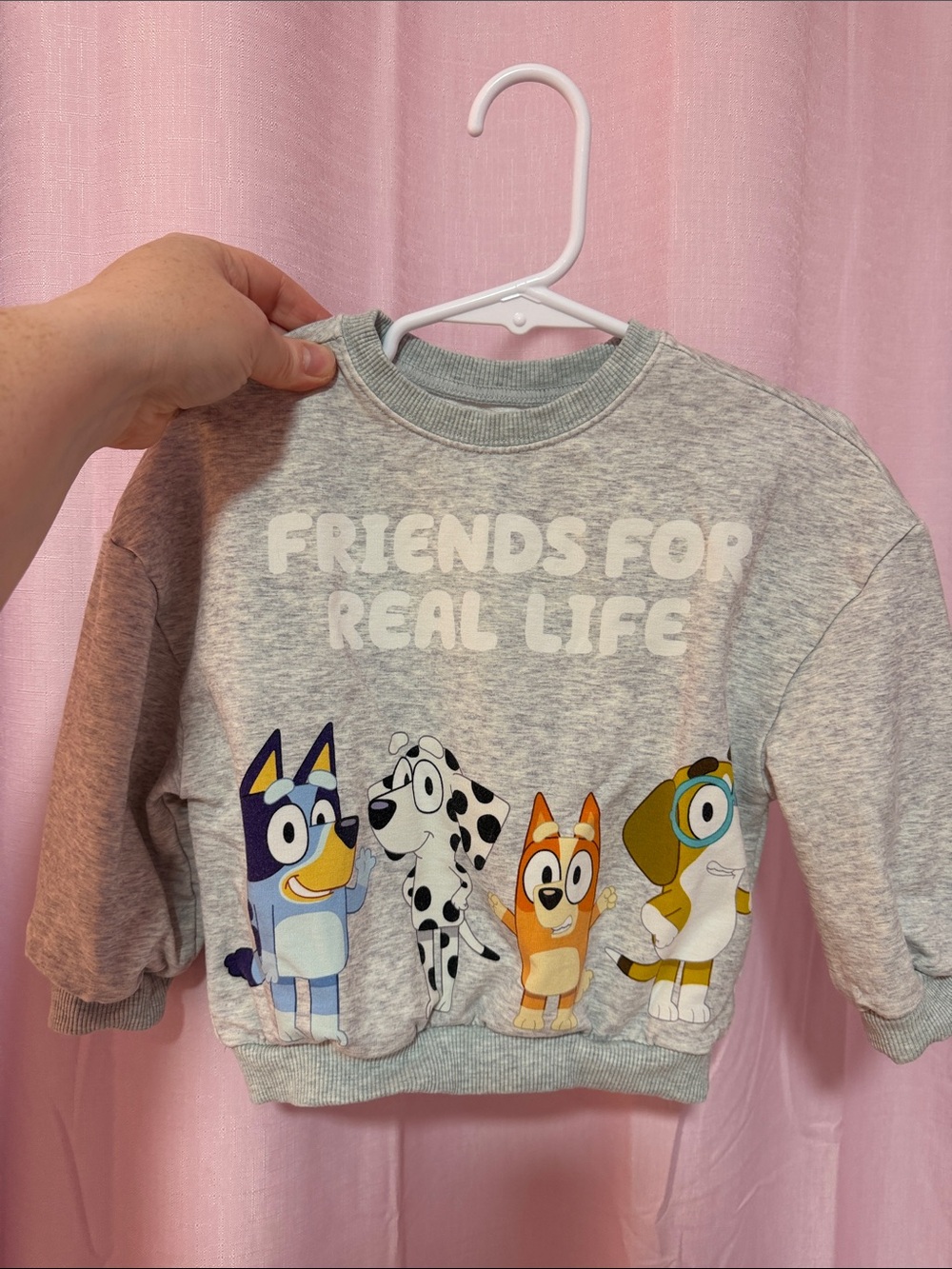 Little Sleepies Bluey "Friends for Real Life" Gray Crewneck